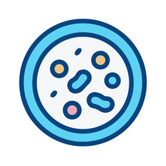 Petri dish with bacteria in light blue with round and oval shapes