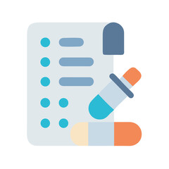 Modern flat illustration of medical checkup list with medications on a black background