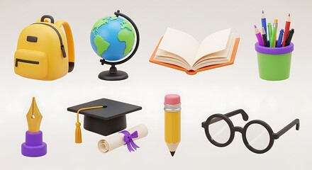 Obraz premium A back to school set of stationery and books near a globe, representing the concept of global education and knowledge