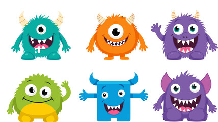 Cute funny monsters cartoon characters set for kids design