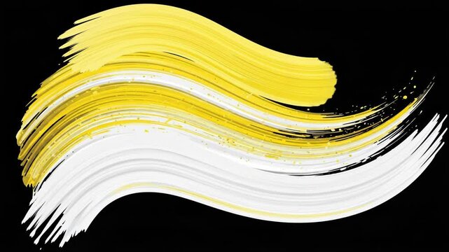 Abstract yellow and white paint brush stroke wave on black