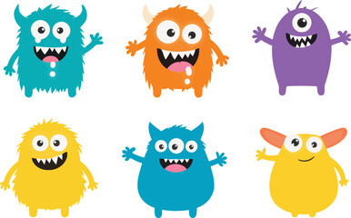 Cute cartoon monsters set for kids design and children illustration