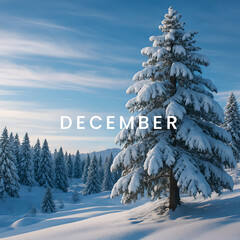 December Snowy Forest Landscape With Snow-Covered Pine Tree Under Clear Winter Sky and Tranquil Snowfields