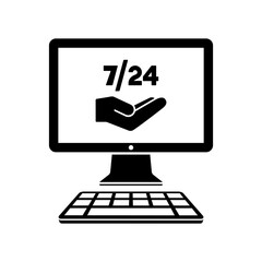 7/24 computer assistance service - Vector flat icon