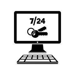 7/24 computer protection - Vector flat icon