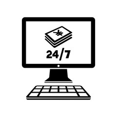 Online banking service 24/7 - Yen - Vector flat icon