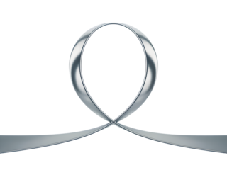 Sleek metallic silver ribbon forms an elegant abstract loop, perfect for luxury brands, modern celebrations, and sophisticated graphic design backgrounds. Stylish 3D rendering.