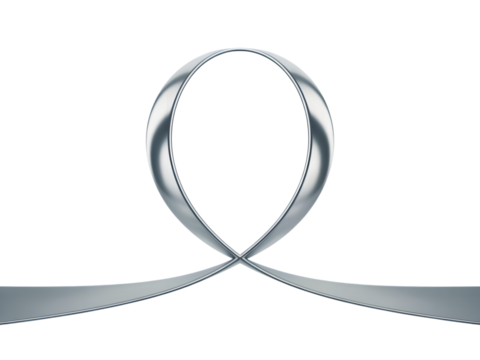 Sleek metallic silver ribbon forms an elegant abstract loop, perfect for luxury brands, modern celebrations, and sophisticated graphic design backgrounds. Stylish 3D rendering.