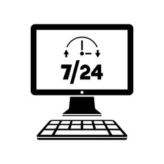 Full time 7/24 computer service - Vector flat icon