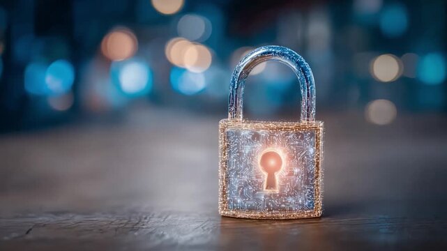 Digital Fortress: A radiant padlock, glowing with an internal light, stands as a vigilant guardian of secrets.