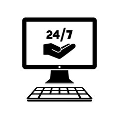 Computer assistance support 24/7 - Vector flat icon