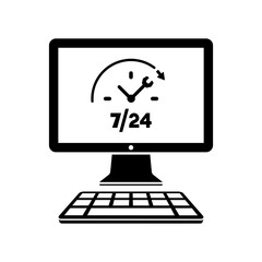 Full time web computer assistance 7/24 - Vector flat icon