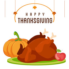 Happy Thanksgiving banner, card with autumn leaves background, vector, fall leaf, clipart for social media, business, ads, US