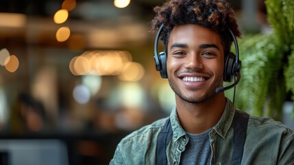 Happy customer service agent, modern office setting