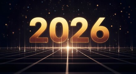 Golden 2026 new year celebration on a dark grid background