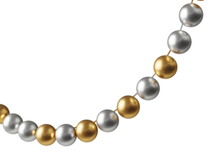 Elegant gold and silver metallic bead garland on a striking black background, perfect for festive celebrations, luxury design, glamorous holiday decor, or sophisticated Christmas themes. High-quali