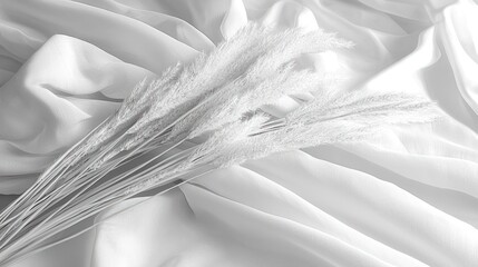 White fabric draped with dried grasses