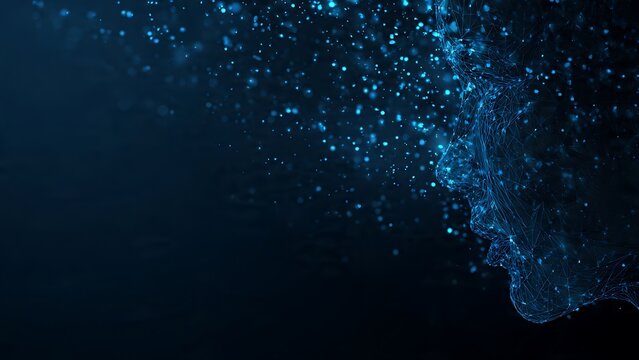 Abstract blue bubbles and water droplets in dark water