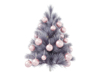Elegant pink and white Christmas tree with shiny ornaments, festive holiday decoration cutout on black background. Perfect for modern seasonal designs, greetings, winter themes, and digital art pro