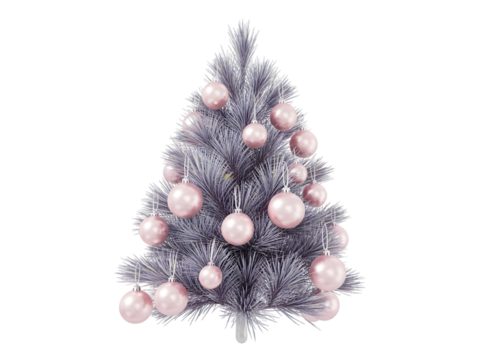 Elegant pink and white Christmas tree with shiny ornaments, festive holiday decoration cutout on black background. Perfect for modern seasonal designs, greetings, winter themes, and digital art pro - Powered by Adobe