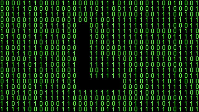 Single alphabet letter on binary code background with matrix effect