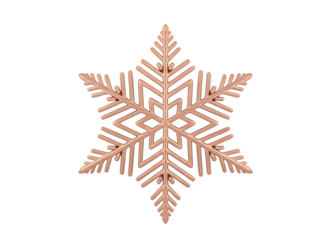 Elegant rose gold snowflake, isolated on black. Perfect Christmas holiday decoration, winter season design element for festive banners, greeting cards, and digital projects.