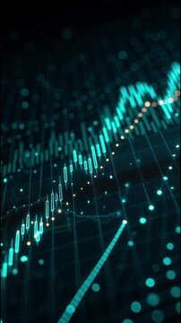 Financial graph animation showing business and investment growth, glowing line and bar charts, modern digital dashboard, professional stock market data motion graphic 9:16 vertical view