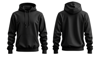 Minimal Black Hoodie Template Showing Front and Back Design png (2)