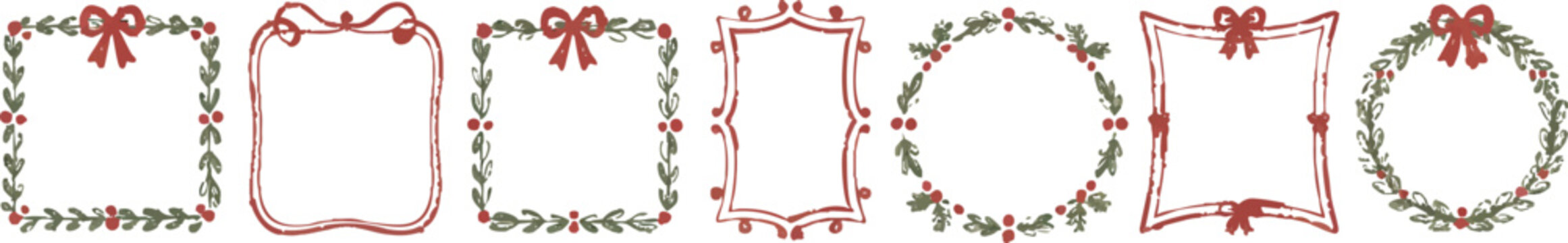 Hand-drawn christmas frames and wreaths set. festive holiday borders. Vector