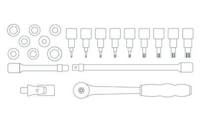 Key-lined Socket wrench kit + bolts &ndash; easy to edit stock illustration