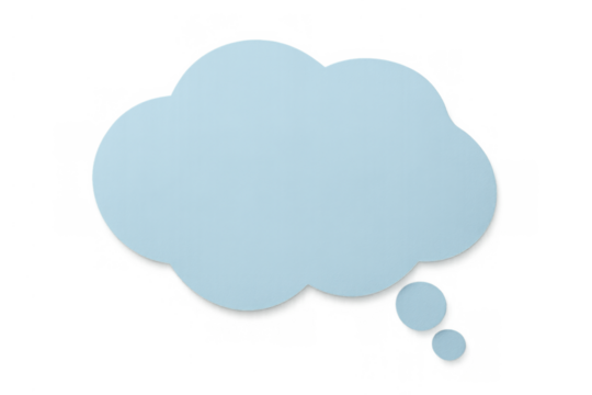 Light blue thought bubble with transparent background concept, representing ideas, communication, and thinking process