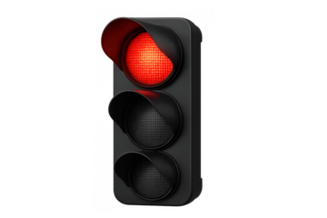 Traffic light showing red signal, indicating stop, warning, or restriction, with transparent background