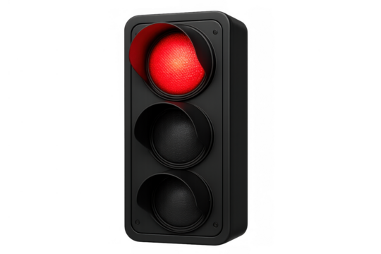 Traffic light showing red signal, indicating stop, danger, caution, and prohibition for vehicles and pedestrians, with transparent background - Powered by Adobe