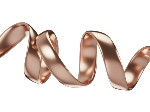 Elegant rose gold metallic ribbon swirling on black, perfect for luxury branding, festive celebration designs, Christmas banners, holiday promotions, and sophisticated advertisements. Abstract deco
