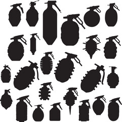 Fototapeta premium Collection of black grenade silhouettes on white background