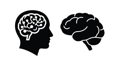 Human head profile with brain illustration alongside a separate brain depiction