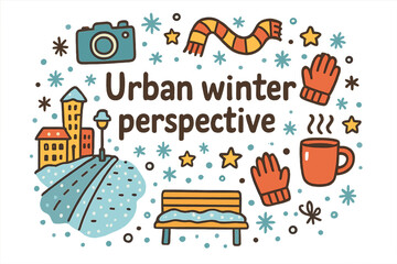 Obraz premium Urban Winter Doodles. Urban winter perspective. Hand-drawn doodle illustration of Urban winter perspective.