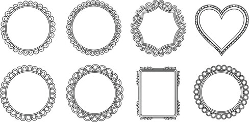 Large Collection of Hand-Drawn Doodle Frames, Elegant Black Outline Sketch Borders with Floral Details, Bows, and Corner Accents, Perfect for Wedding Invitations, Labels, and Certificates.