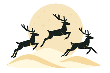 Obraz premium Reindeer in Motion. Reindeer Leap. Flat minimalist vector illustration of Reindeer Leap. Stylized angular