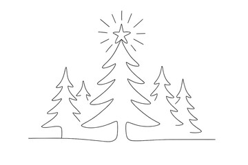 Obraz premium Minimalist Pine Illustration. Luminous winter pine. Minimalistic one-line drawing bright Christmas tree with