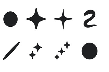 Digital Sparkle Icons. Digital sparkle effects. Filled icon set of Digital sparkle effects: glow dot, star