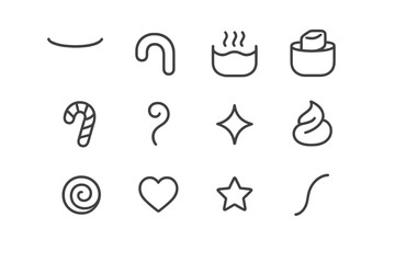 Christmas Mug Icon Set. Christmas mug details. Line outline icon set of Christmas mug details: cup rim, handle