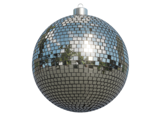 Shiny disco ball reflecting daylight, isolated on black. Perfect for party, celebration, music, dance, or festive events. This sparkling mirror ball brings glitter and retro charm to any design pro