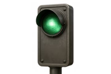 Vintage green traffic signal lamp indicating go or start with transparent alpha channel background