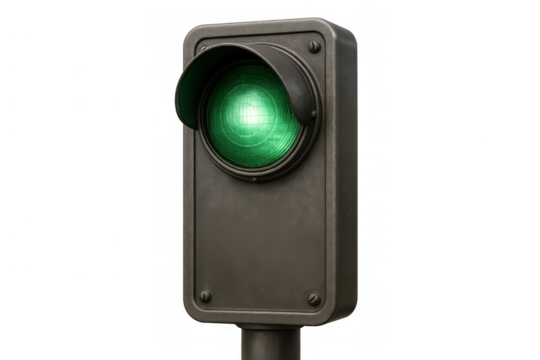 Vintage green traffic signal lamp indicating go or start with transparent alpha channel background