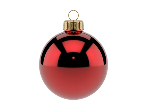 Vibrant red Christmas ornament bauble with gold cap, isolated on black, perfect for festive holiday designs and seasonal promotions. A clean, shiny decoration symbolizing celebration and joy.