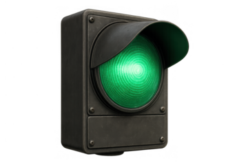 Traffic light showing green signal for forward movement, go permission, safety, control, isolated with transparent background