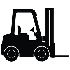 Forklift Silhouette Heavy Industrial Vehicle Equipment For Cargo Transport Vector