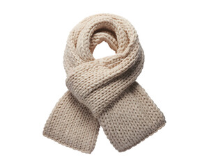 Chunky knit cream scarf, a cozy winter fashion accessory, beautifully isolated on black. Perfect for seasonal style, warmth, and autumn/winter apparel designs.
