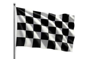 Checkered flag waving on a pole, representing motorsport, success, completion, and winning, with transparent alpha channel